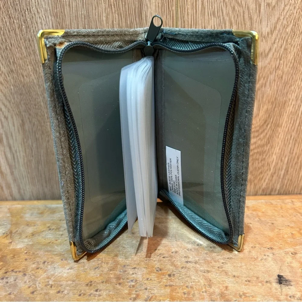 Genuine Khaki Suede Leather Credit Card ID Holder Wallet NEW AG 5”